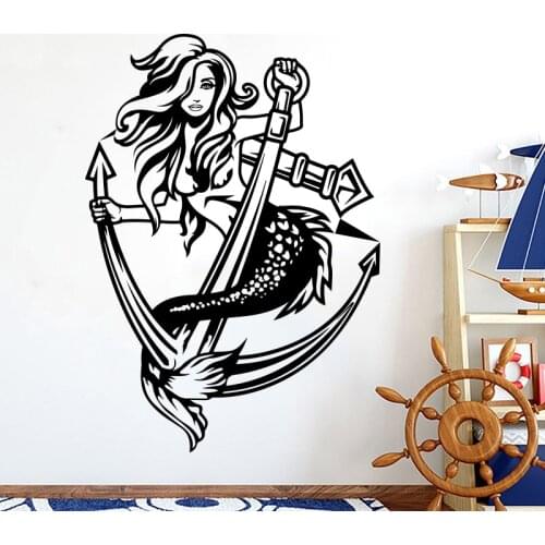 Sexy Mermaid Girl Lady Anchor Wall Sticker Car Boat Truck Mermaid Anchor Ocean Sea Wall Decal Bedroom Vinyl Home Decor