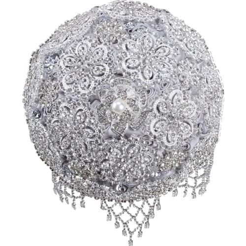 Silver Hot Sale Wedding Bouquets for Bride and Bridesmaid Luxury Crystal Ribbon Rose DIY Party Wedding Supplies W886