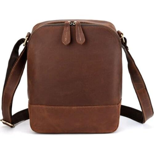 Mens Crazy Horse Genuine Leather Bag Business Mens Messenger Shoulder Bag Vintage Famous Brand Pack Travel and leisure Bags