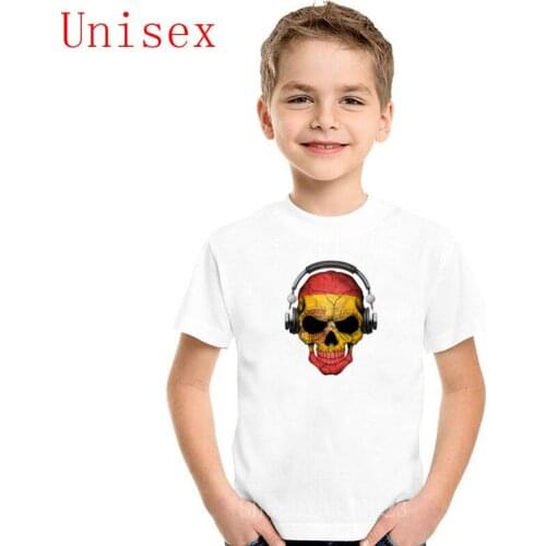 Dark Skull Deejay with Spanish Flag Printed girls clothes shirt High Quality Cotton Design for boys shirts kids summer clothes