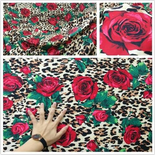 Leopard Red Rose Flower Printed 4 Side Stretch Swimwear Micro Fiber Latin Dance Knitted Fabric DIY Sewing Gymnastic Leotart
