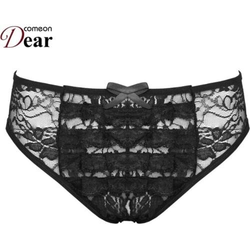 Comeondear 5 Pieces/lot Panties Women M- 6XL Plus Size Sexy Lace Underwear Open Crotch See Though Briefs Bamboo Women PA5008