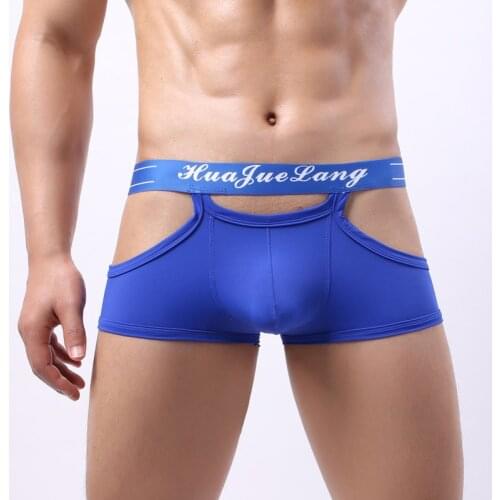 Ice Silk Men Sexy Underwear Boxer Shorts Hollow Out Low Waistline Gay Open Boxer Underpants Homme Bulge Pouch Panties Male XXL