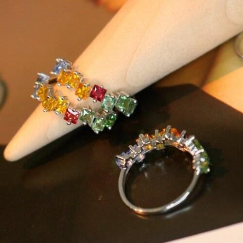 UBESTNICE Candy Colors Princess Geometric Solid 18K White Gold Fine Jewelry Natural Sapphire Rainbow Rings For Women Party Gift