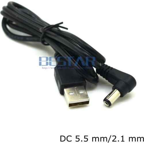 USB to 5.5 mm/2.1 mm 5 Volt DC Barrel Jack Power charge Cable 1m 3ft Elbow Right Angle Design