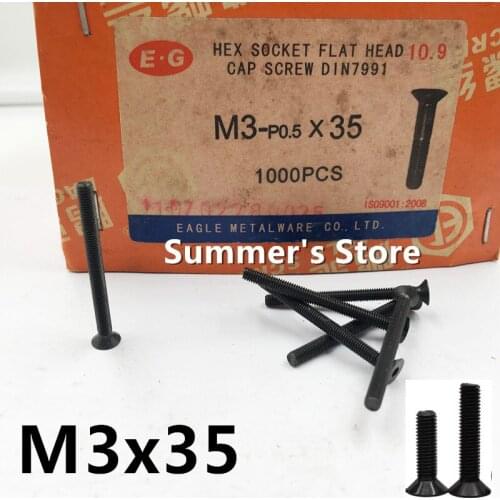 50pcs/lot DIN7991 M3*35mm Alloy Steel Hex Socket Flat Head Cap Screw M3*35mm countersunk head M3 black screw bolt Grade 10.9