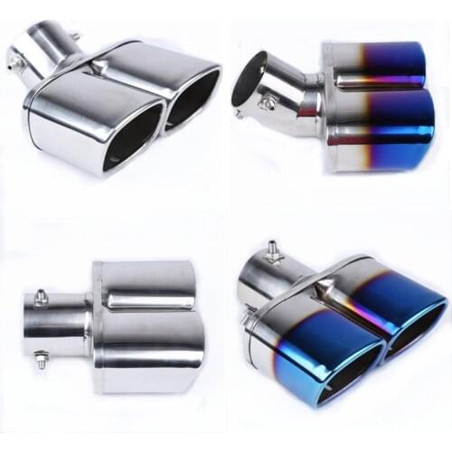 Stainless Steel Exhause 1 to 2 Dual Pipe Chrome Trim Modified Car Rear Tail Throat Liner Bend / Straight Square Exhaust Muffler