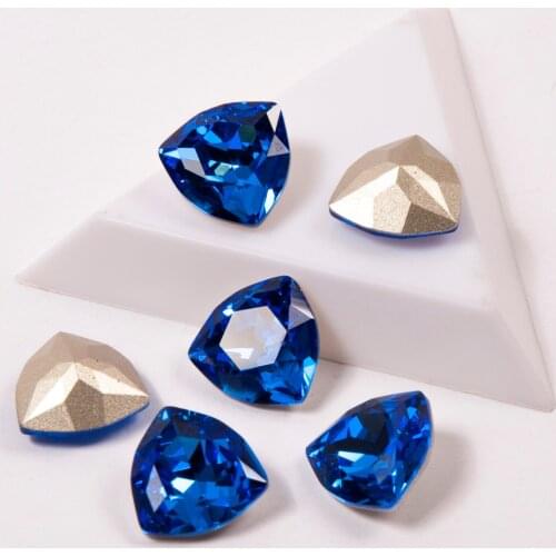 YANRUO 4706 Crystal Strass Trilliant Shape Sapphire Color Nail on Rhinestones Popular Pointback Stones For 3D DIY Nails Art Gems