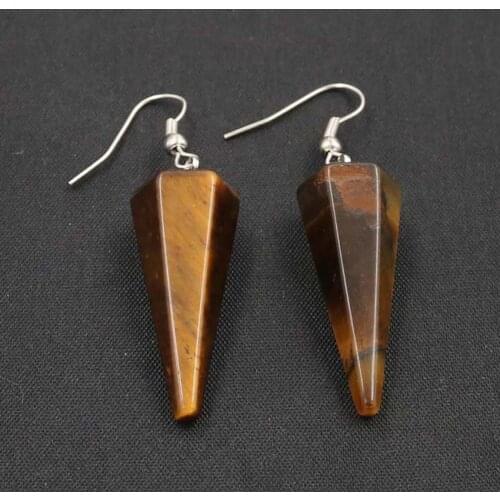 YJXP Silver Plated Hexagon Pyramid Natural Tiger Eye Stone Earrings For Women Jewelry