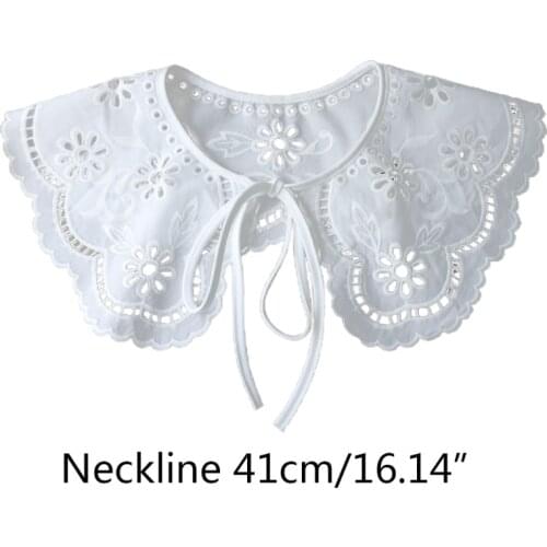Women Decorative False Fake Collar Hollow Out Jacquard Lotus Floral Big Shawl Wrap Lace-Up Bow Necklace Short Capelet M19 21
