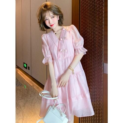 Top Quality Witty V-neck Bowknot bubble sleeve baby dress princess dress womens summer new