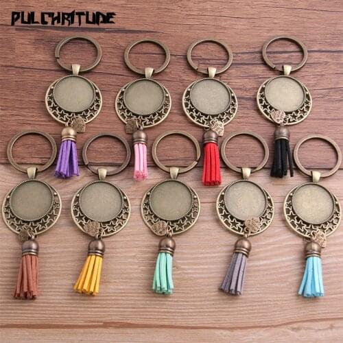1pcs Metal 9 Color Tassels Key Rings Chain Filligree Star Fit Round 25mm Cabochon Logo Pendant Diy Jewelry P6720