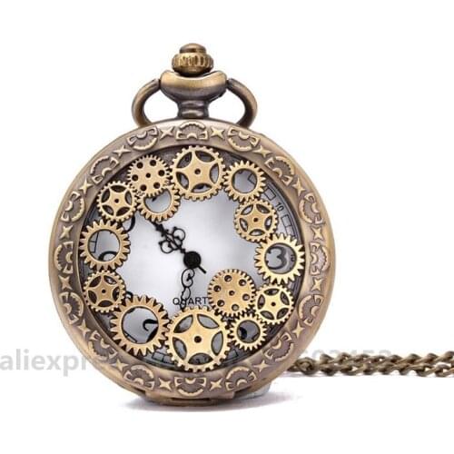 100pcs/lot New arrival Steampunk Model Mechanical Skeleton Pocket Watch with Chain As Gift hollow out pocket watch