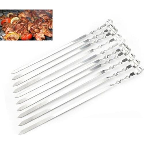 100pcs Stainless Steel Barbecue Needle Kitchen Tools BBQ Barbecue Stainless Steel Grilling Kebab Flat Skewers BBQ Needle