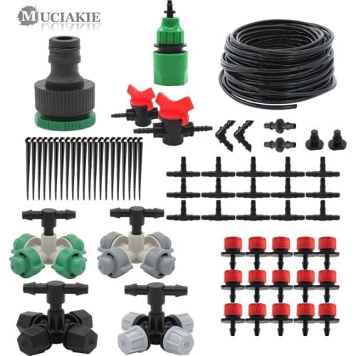 20M Garden Watering Irrigation System with Misting Cross Nozzle Adjustable Drippers Fittings 1/4'' 4/7mm Hose for Greenhouse