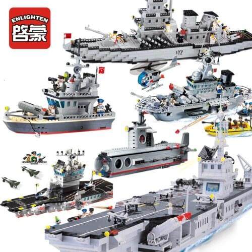 2019 Compatible Military Cruiser Submarine Aircrafted Carrier Sets Building Blocks Ship Boat Weapon Brick Child Kids Toys