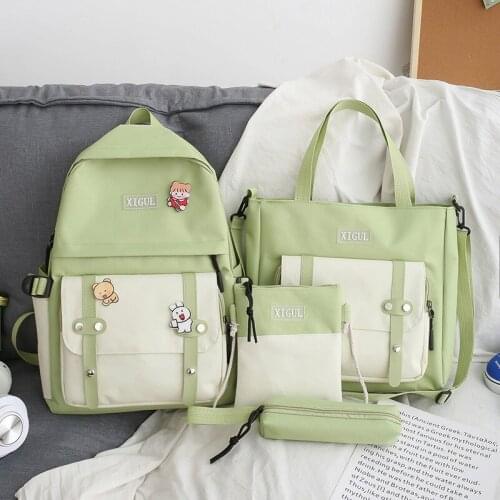 2021 New Korean 4 Pcs Set backpack for girls Canvas laptop bags school bags hit color Female backpack Student Kids Book Bag
