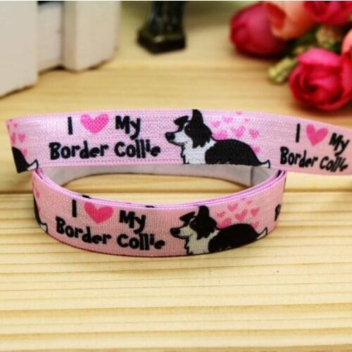 5/8'' Free shipping Fold Elastic boder collie dog printed headband headwear hairband diy decoration wholesale OEM H5315