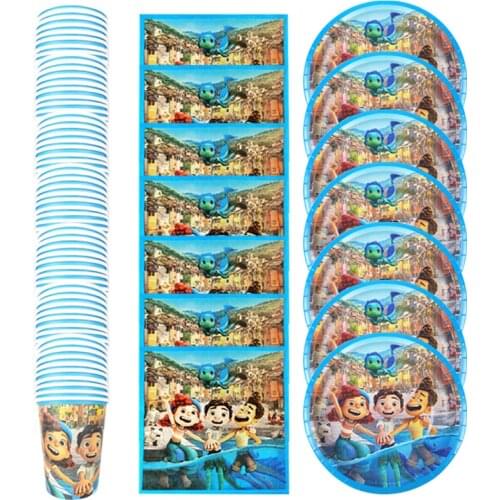 60pcs/lot Luca Theme Towels Birthday Events Party Tableware Set Plates Cups Napkins Baby Shower Decorations Glasses Maps Dishes