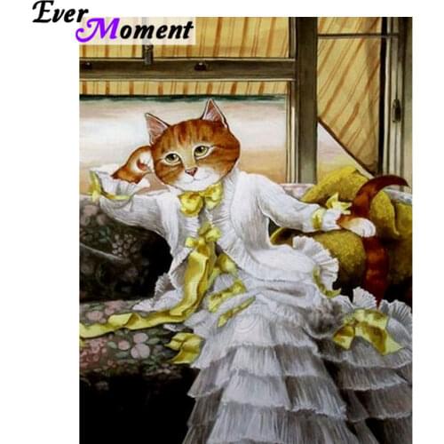 Ever Moment Diamond Painting Cat In Dress Full Square Drill 5D DIY Decoration For Home Diamond Embroidery Rhinestone ASF1327