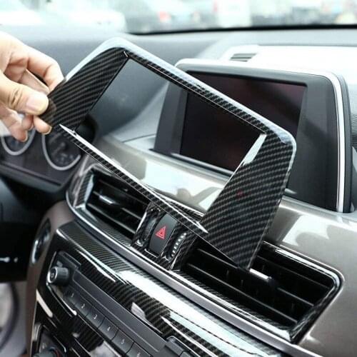 Car Carbon Fiber Interior Center Central Navigation Panel Frame Cover Trim Sticker for -BMW X1 F48 2016-2019