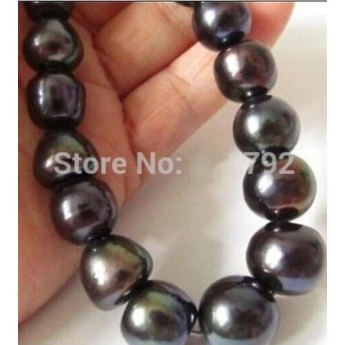 Free shopping! HUGE NATURAL 18"12-13MM SOUTH SEA GENUINE BLACK GREEN PEARL NECKLACE