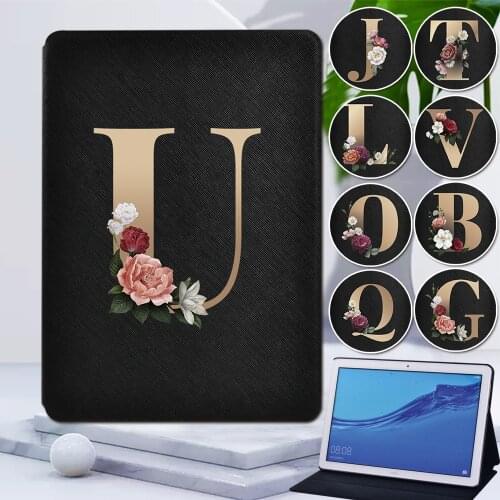 Tablet Case for Huawei MediaPad T3 8.0/T3 10 9.6"/T5 10 10.1"/M5 Lite 10.1"/M5 10.8" Golden Initial Name Pattern Leather Cover
