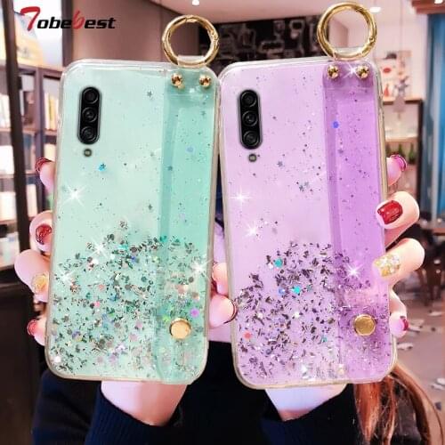 Wrist Strap Hand bracket Glitter Case For Samsung Galaxy A10 A20 A30 A40 A50 A60 A70 A80 A10S A20S A20E Wristband Silicone Cover