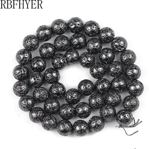Round Black Lava Hematite beads Natural Stone 4/6/8/10/12mm Loose Beads for Jewelry Necklace Bangles Making DIY