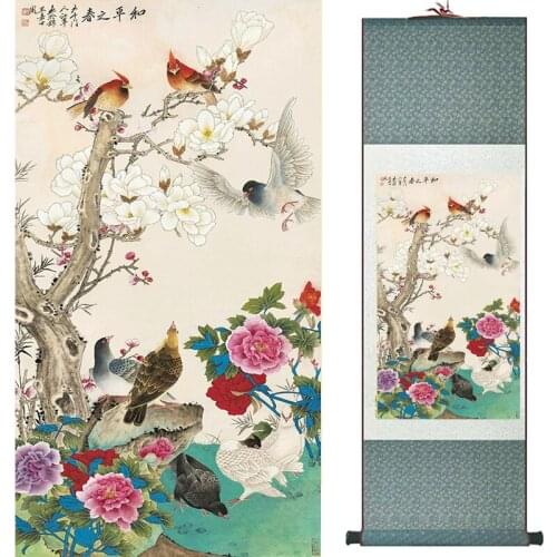 Home Office Decoration Chinese scroll painting birds painting Chinese wash wedding decoration painting