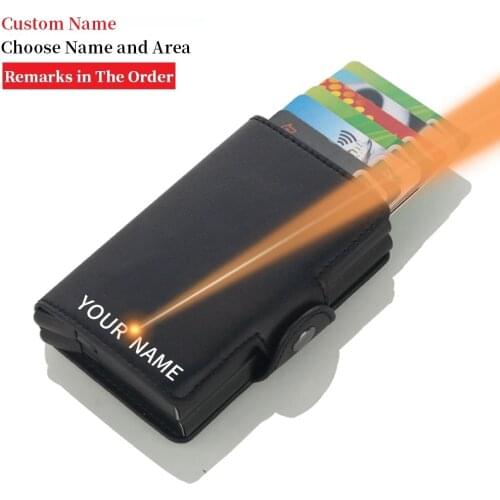 Mens Leather ID Credit Card Holder Male Automatic Aluminum Alloy Hasp Business Double Layer Cardholder Wallet for Man