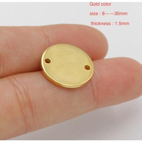50pcs 8-30mm Gold Color Mirror Polish Stainless Steel Round Connector Pendants Blanks DIY Tag Handmade