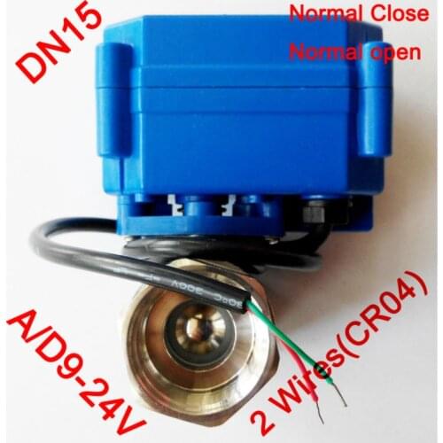 1/2" Mini electric motor valve 2 wires(CR04), AC/DC9-24V motorized valve SS304, DN15 electric valve normal close / normal open