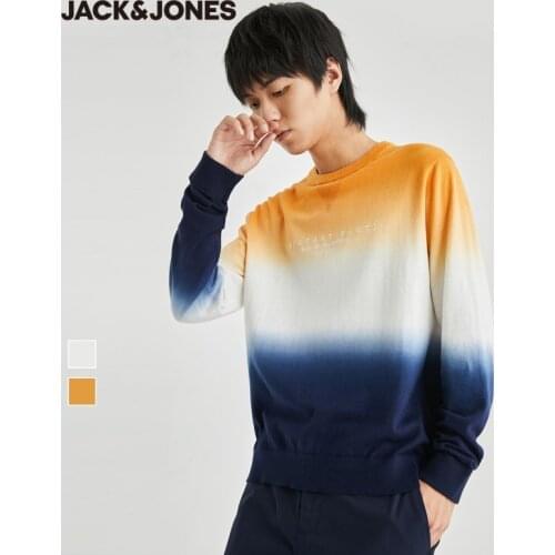 JackJones Mens Gradient 3D Letter Embroidery Ribbed Round Neckline Knit Sweater| 220324013