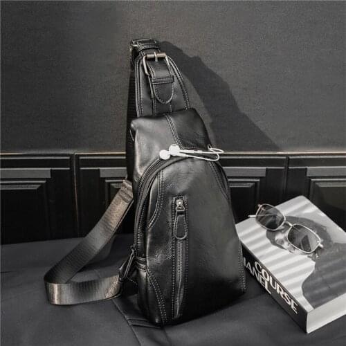 Crossbody Chest Bag Men Fashion PU Leather Shoulder Bag Male Chest Bag Waterproof Multifunction Sling Bags Men Phone Bag Man