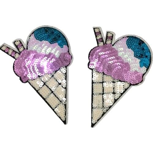4 Pieces/lot New Arrival Ice cream Sequined Sew/Iron on Patches for Clothing Scraf Bags Decorated Sequins Patch Stickers DIY