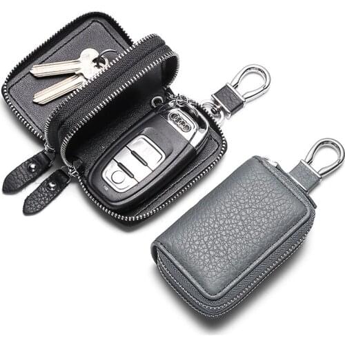 Genuine Leather Key Wallets Unisex Key Bag Men Car Key Holders Double Zipper Keychain Case Women Smart Housekeeper