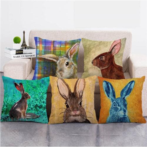 45cm*45cm Happy Easter Eggs Cute Rabbit Color Flowers Linen/cotton Throw Pillow Covers Couch Cushion Cover Home Decor Pillowcase