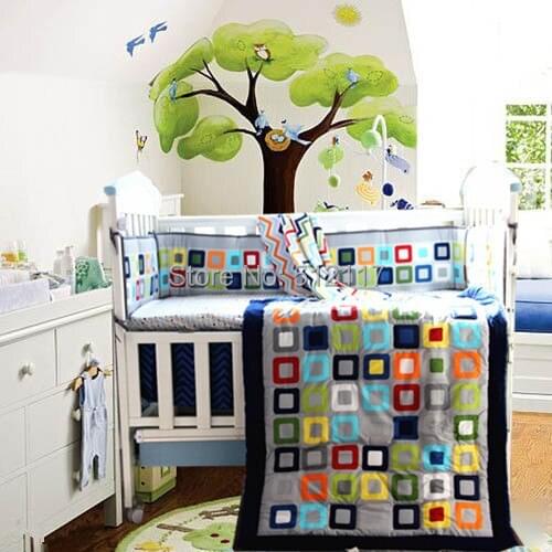 2014 Newest 7pcs Baby Crib Cot Bedding Set Quilt Bumper Sheet Dust Ruffle Nappy bag 5 items Birdie Owlet for Girl