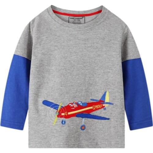 Autumn Winter Boys Long-sleeved Cotton Shirt New Style Korean Childrens Cartoon T-shirt Aircraft Baby Clothes