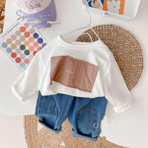 Girls Boys Autumn T-shirt Baby Infants Kids Children Patch Long Sleeve Tops T-shirts Loose Tee Outfits ADK337