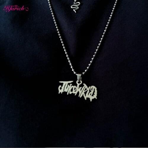Hfarich Word Necklace Men Women Flame Pendant Necklace Hip-Hop Rock Stainless Steel Silver Color Juice WRLD Chain Necklace