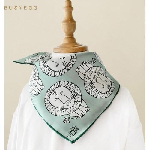 Cartoon lion pure 50cm twill silk scarf for children fashion baby hair band bandana foulard headband wrap gift scarves lady girl