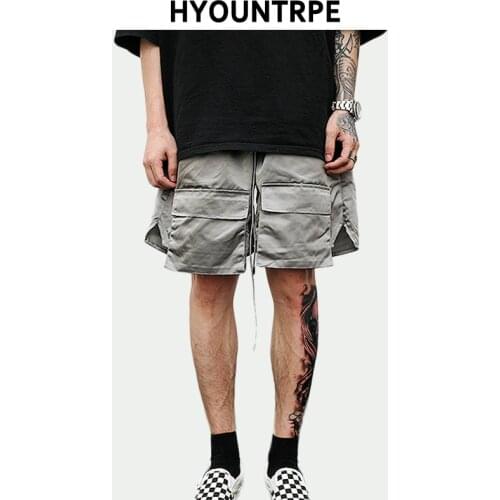 Mens Silver Hip Hop Shorts Stitching Pockets Cargo Shorts Casual Elastic Waist Drawstring Sportswear Streetwear Short Pants