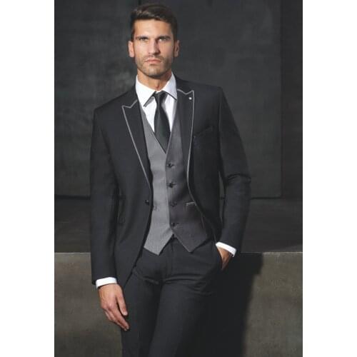 Custom Made Groom Tuxedo Black Groomsmen Peak Lapel Wedding/Dinner Suits Best Man Bridegroom (Jacket+Pants+Tie+Vest)B405