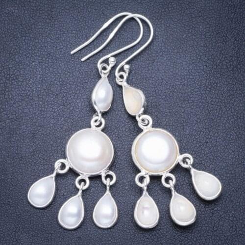 Natural River Pearl Handmade Unique 925 Sterling Silver Earrings 2.25" A0699