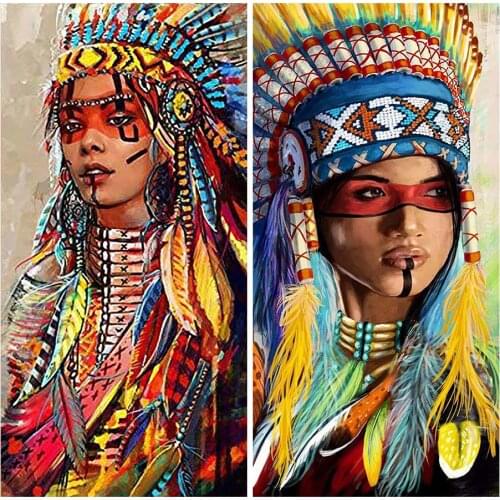 Women Diamond Painting Round Full Drill Portrait Nouveaute DIY Mosaic Embroidery 5D Cross Stitch Feather Headdress Decoration