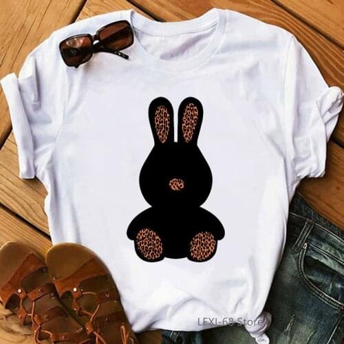 Leopard Bunny Tshirt Women Clothes 2021 Cute Rabbit T-Shirt Femme Harajuku Kawaii T Shirt Female Summer Short Sleeve Tshirt