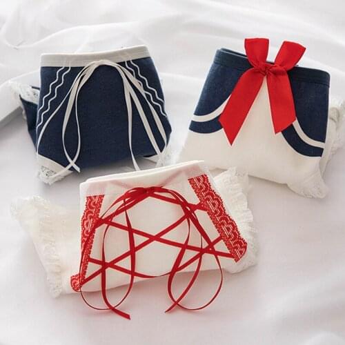 Funny Striped Bow Kawaii Lingerie Panties Cotton Underwear Women Briefs Underpants M L XL
