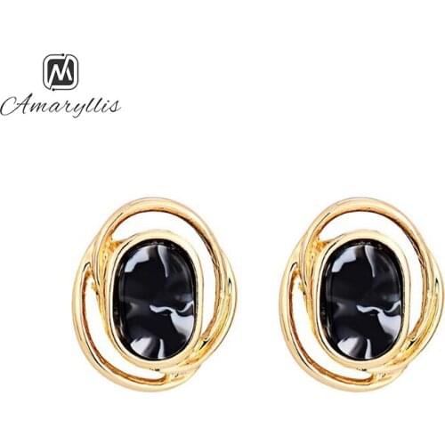 Amaiyllis Simple Gold Color Geometric Stud Earrings For Women Daily Black Resin Post Earrings Fashion Minimalist Jewelry Brincos